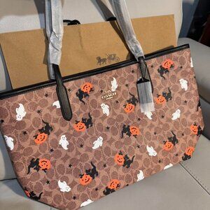 Coach City Tote in Signature Canvas with Halloween